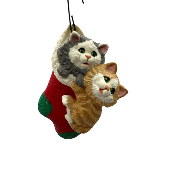 Hallmark Keepsake Ornament Mom & Dad Sculpted Cats In Stocking 2001 QX8462 - Picture 8 of 10